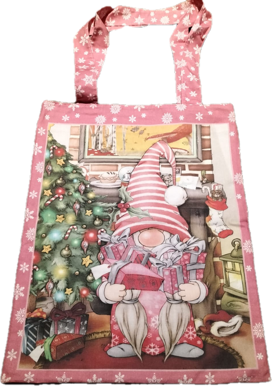 Pink Christmas Gnome Bag Panel - Canvas