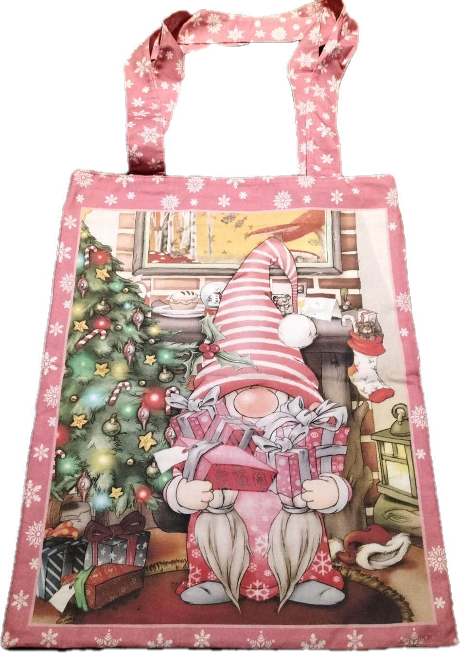 Pink Christmas Gnome Bag Panel - Poplin