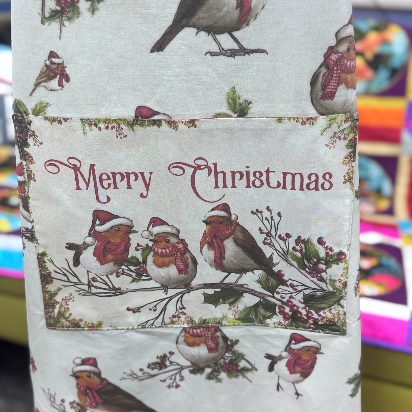 Christmas Apron Panel - Robin Red Breast Design