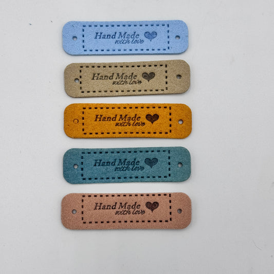 Set of 5 Embossed Suede Effect HANDMADE WITH LOVE Tags