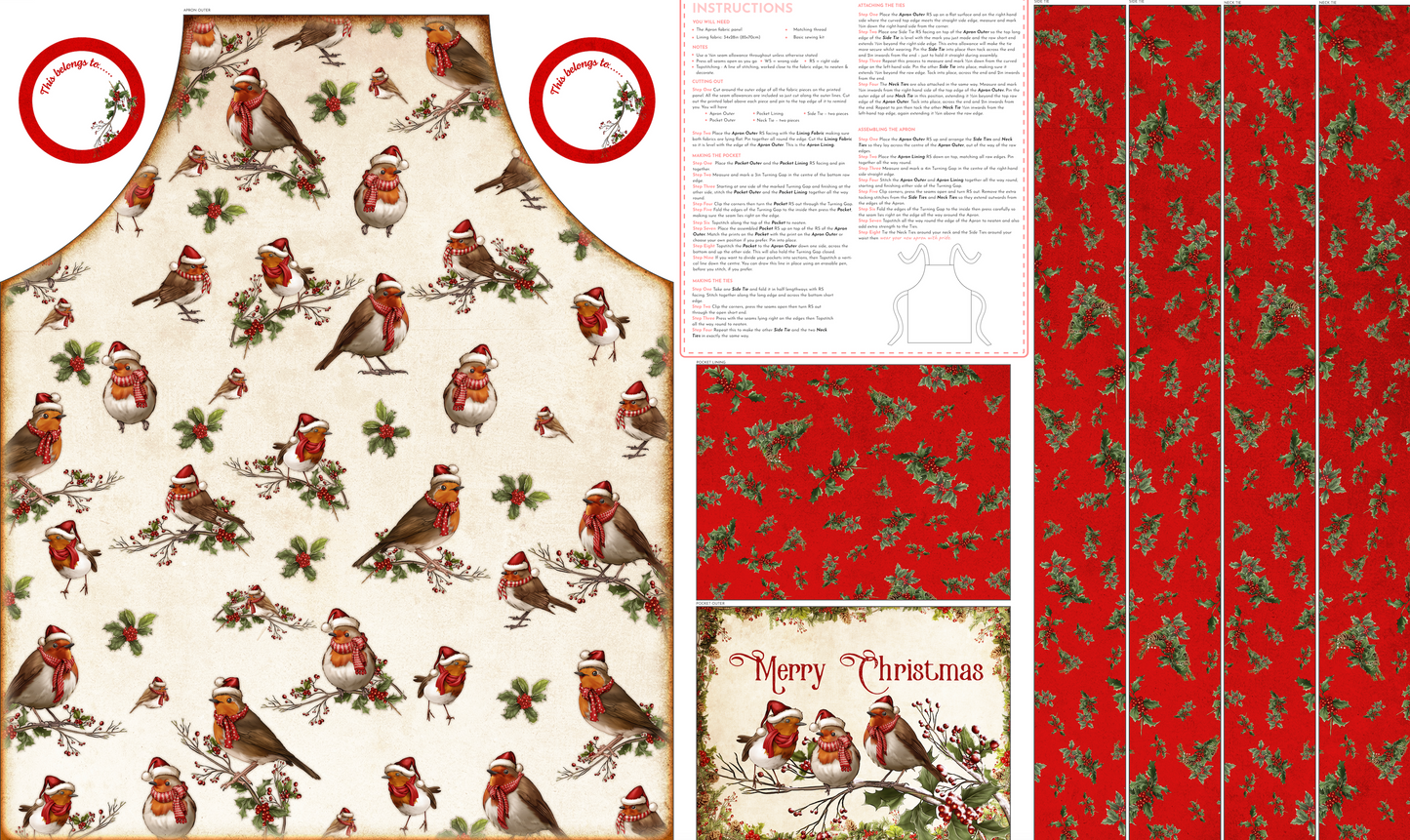 Christmas Apron Panel - Robin Red Breast Design